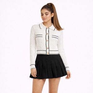 NWOT Lizette Collection White and Black Sweater with Gold Buttons